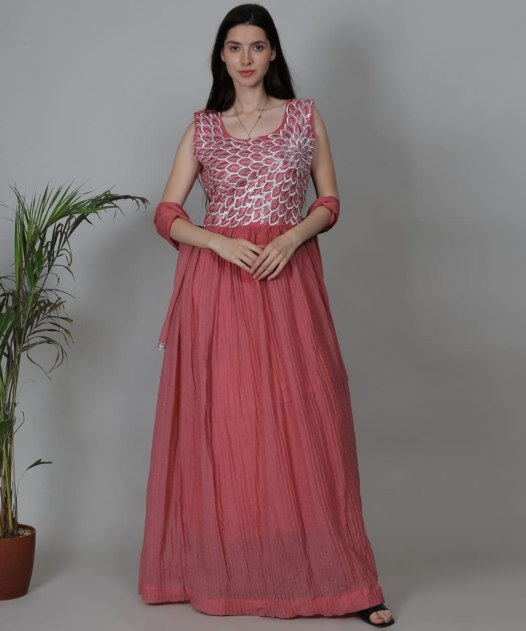 Rose Pink Sleeveless Anarkali Gown Set