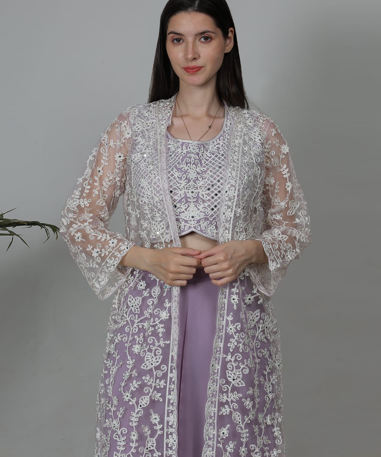 Lavender Embroidered Jacket Set