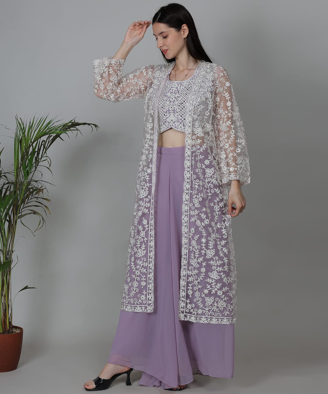 Lavender Embroidered Jacket Set