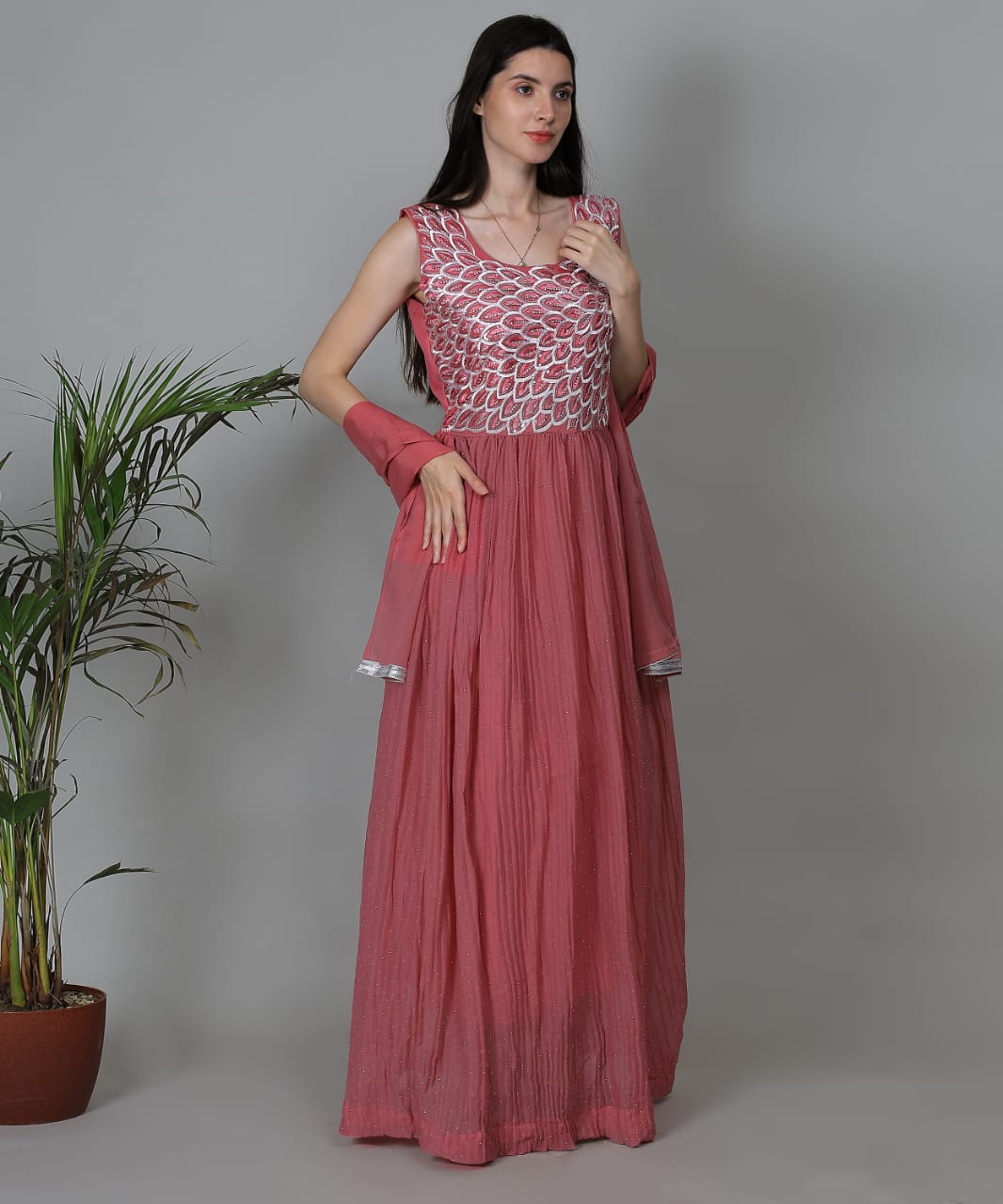 Rose Pink Sleeveless Anarkali Gown Set