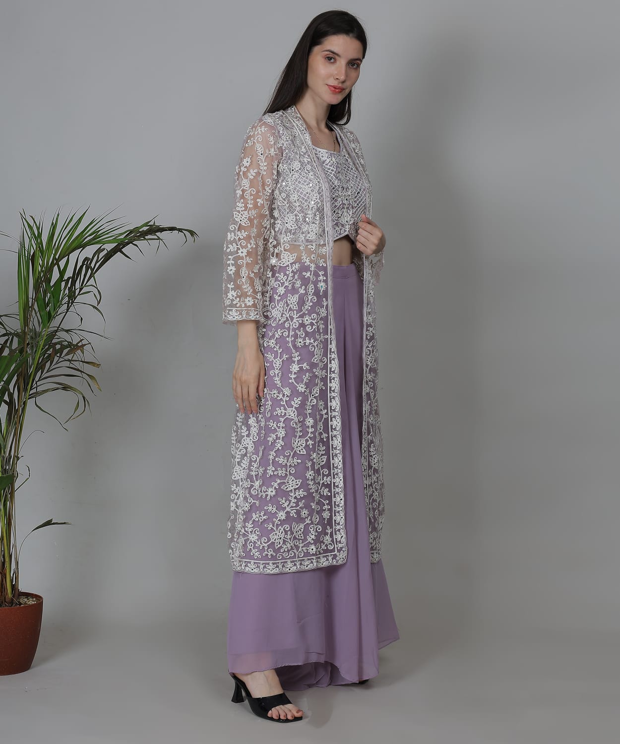 Lavender Embroidered Jacket Set