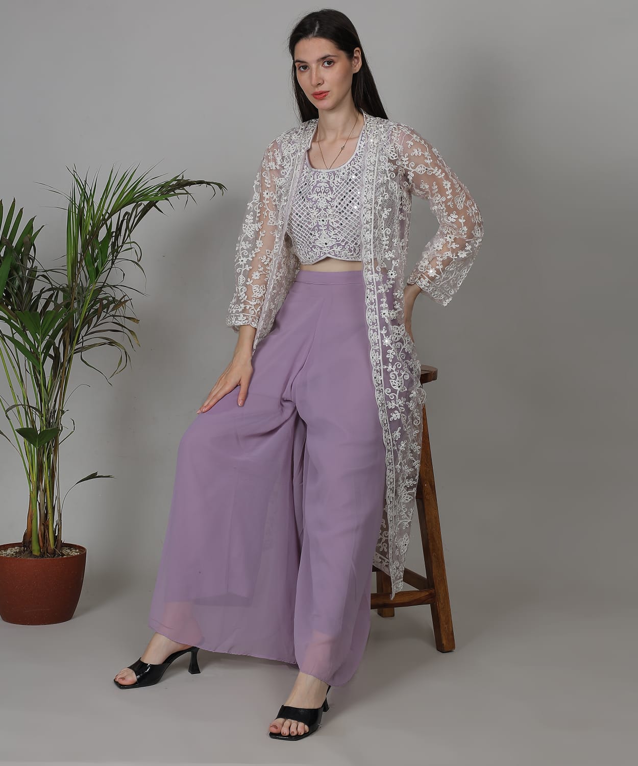 Lavender Embroidered Jacket Set