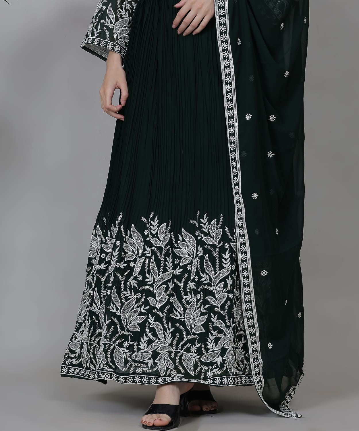 Deep Bottle Green Embroidered Anarkali Suit Set