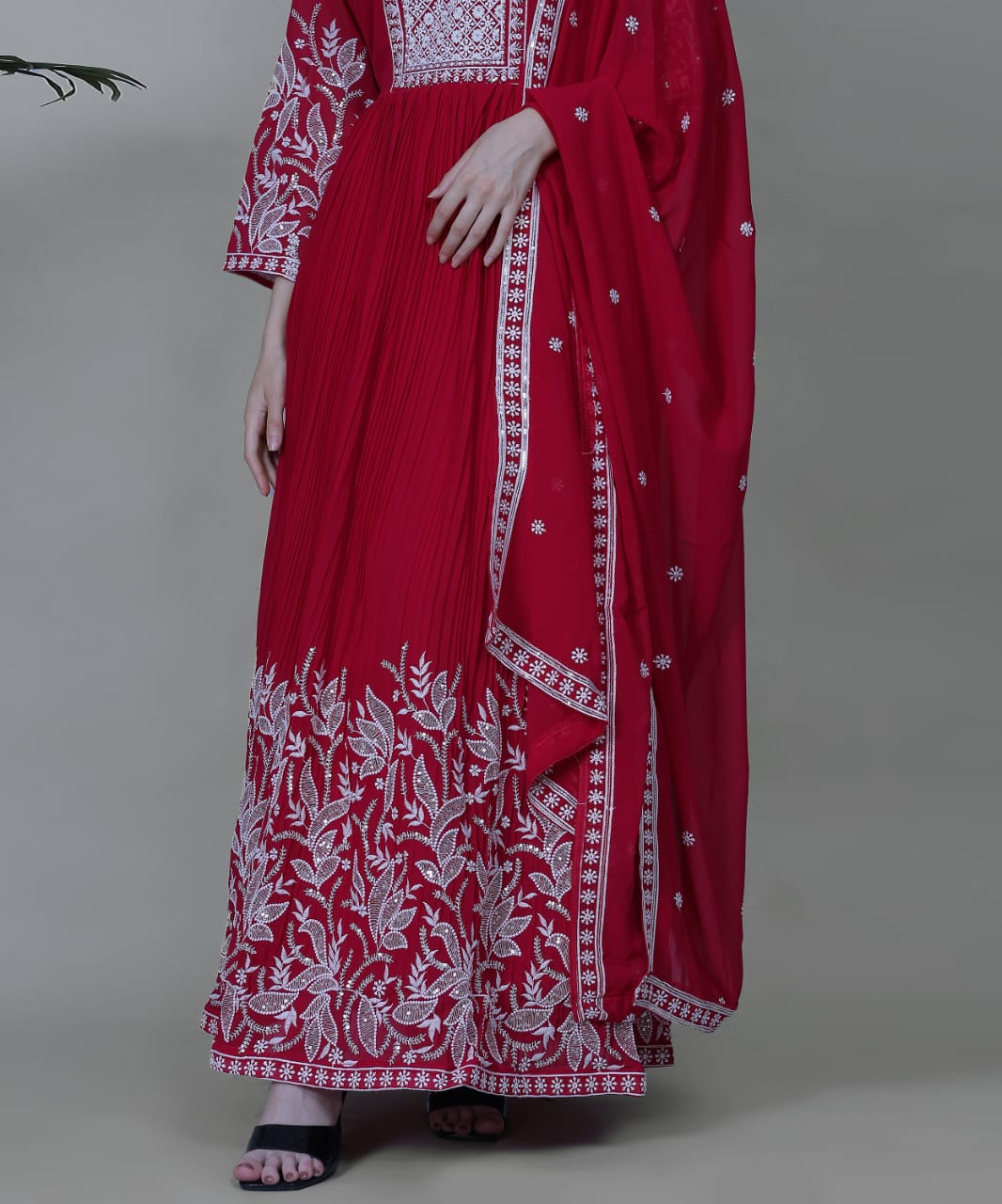 Crimson Red Embroidered Anarkali Set