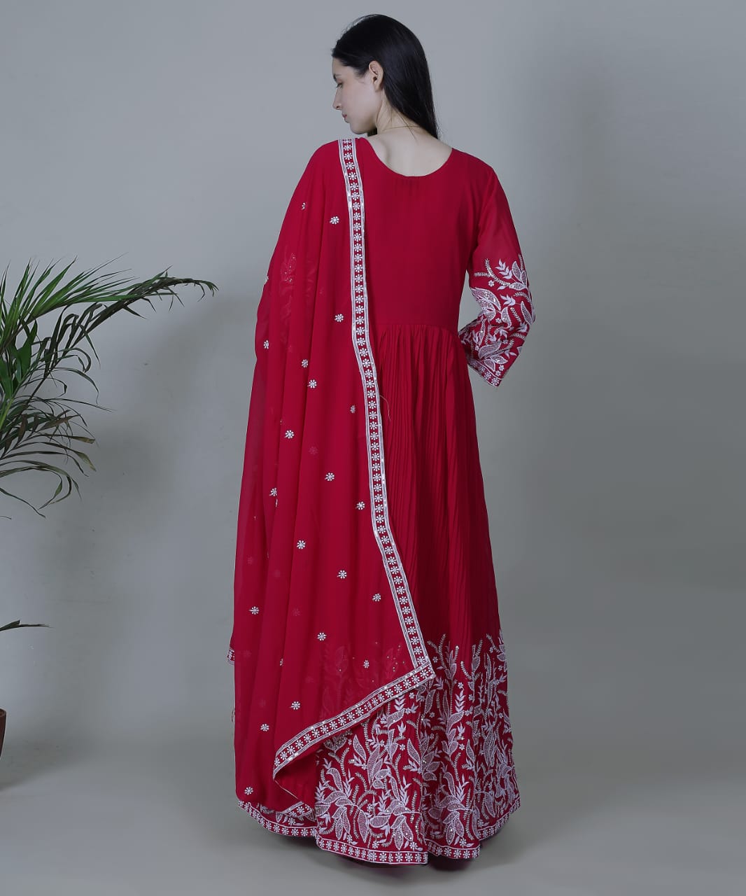 Crimson Red Embroidered Anarkali Set