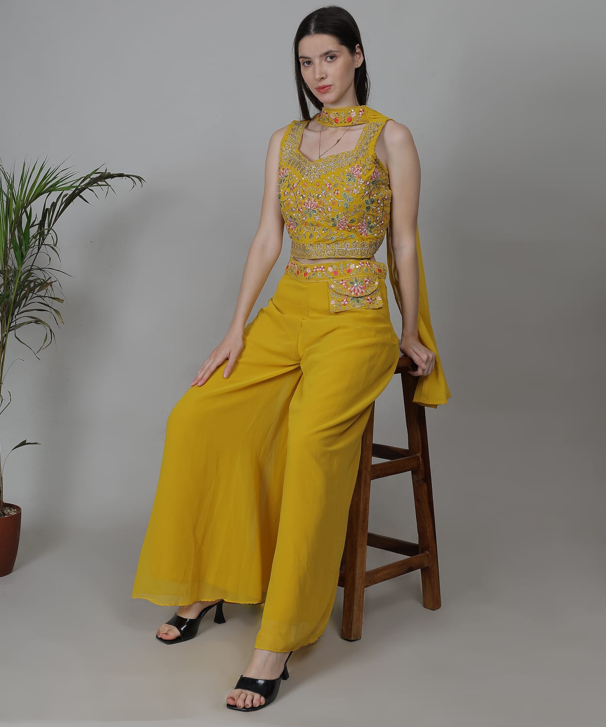 Mustard yellow Indo-western co-ord set