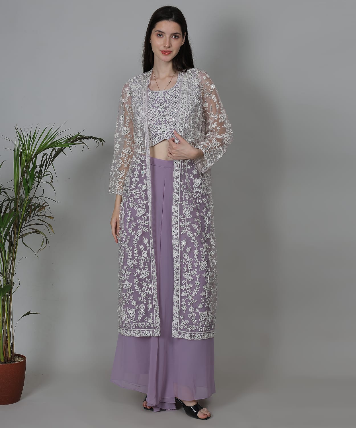 Lavender Embroidered Jacket Set