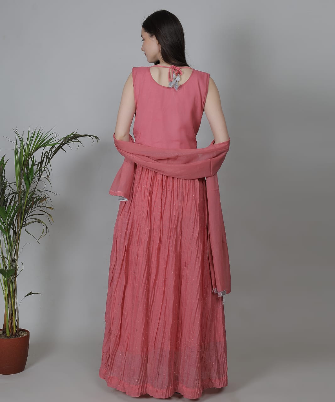 Rose Pink Sleeveless Anarkali Gown Set