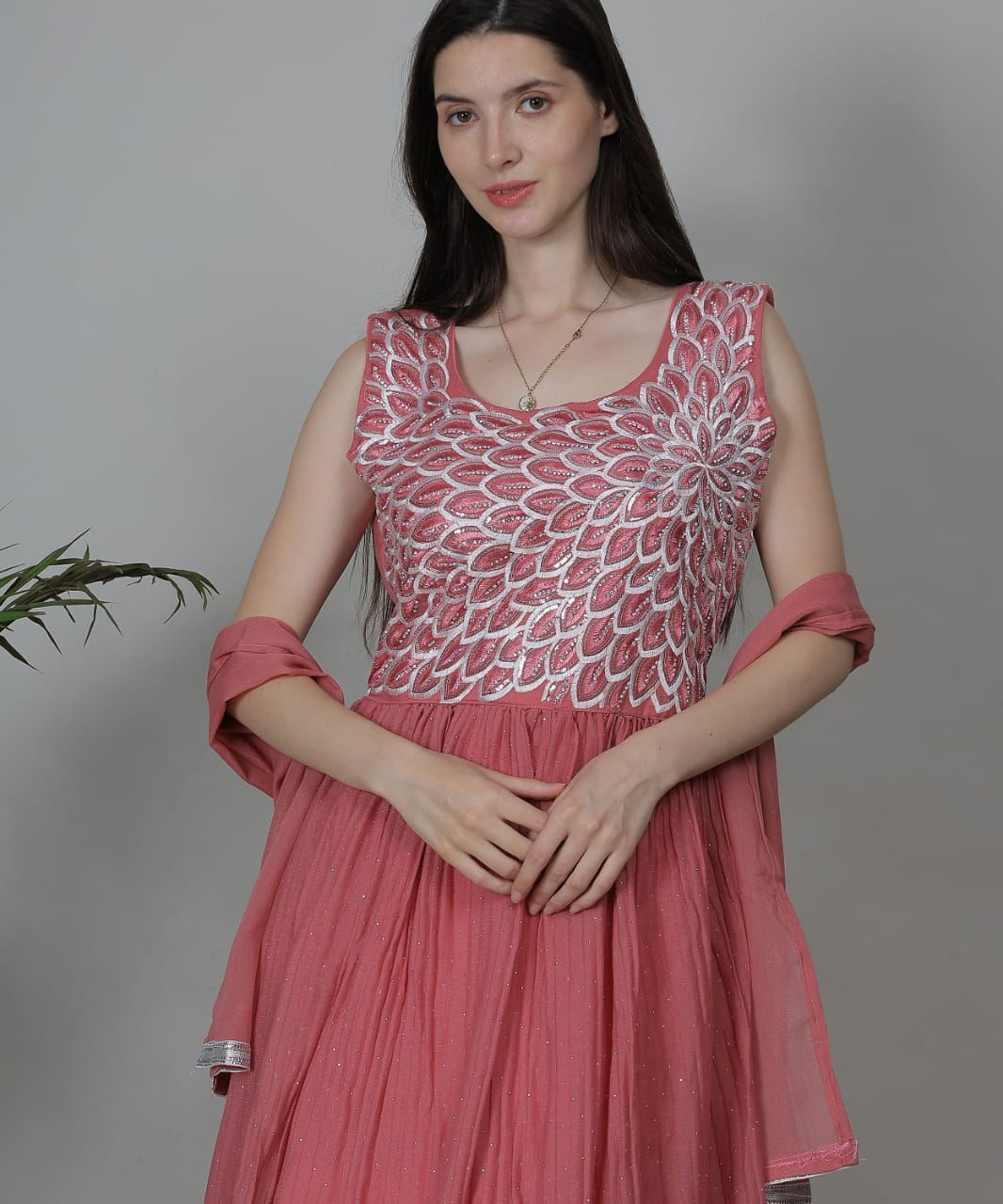 Rose Pink Sleeveless Anarkali Gown Set