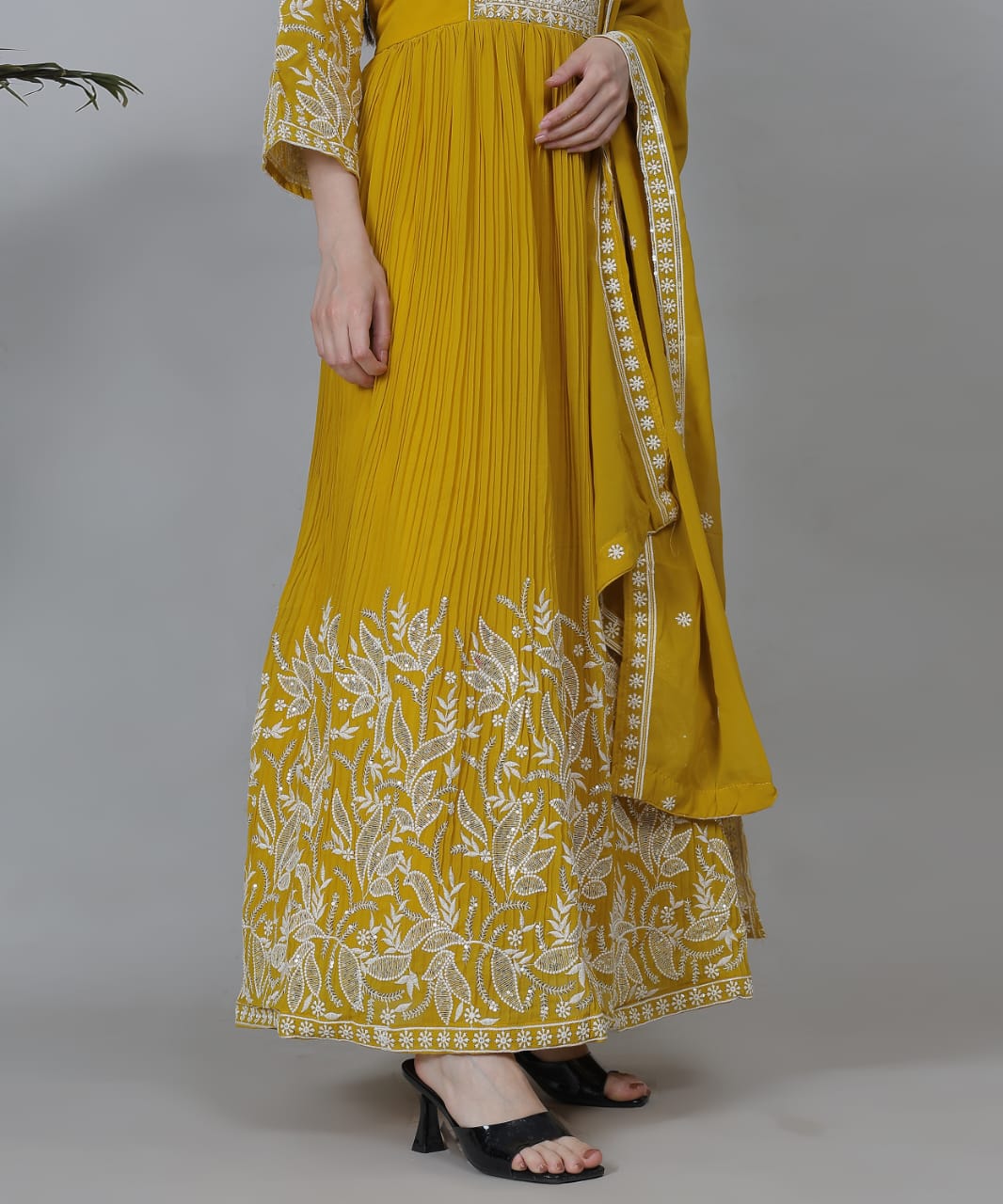 Mustard yellow Anarkali suit set
