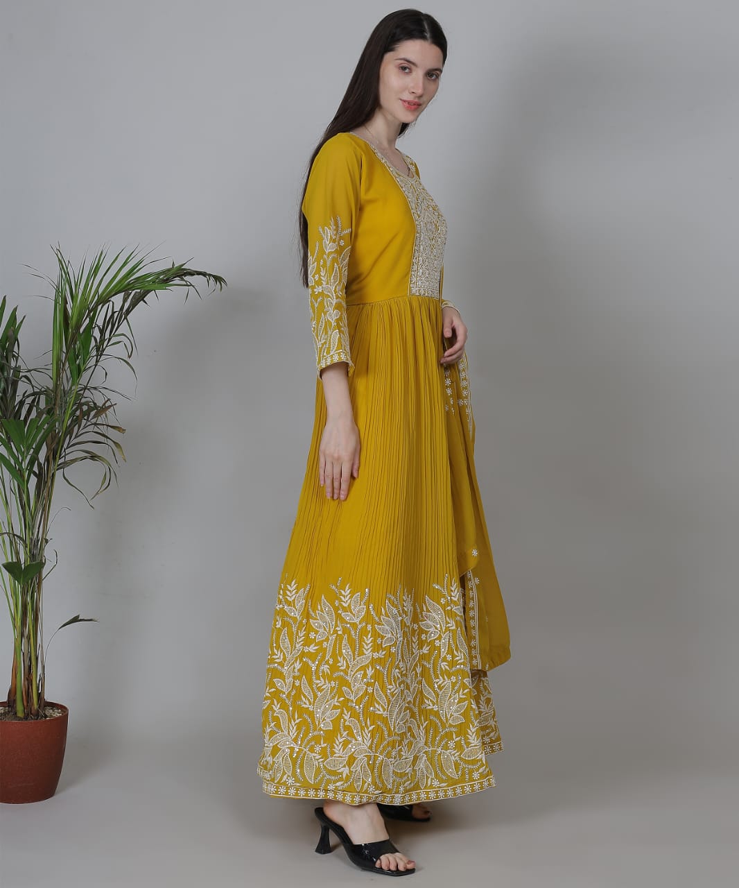Mustard yellow Anarkali suit set