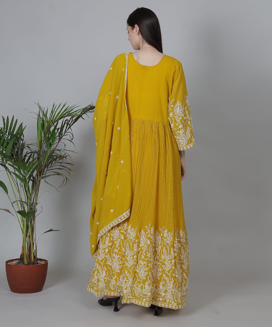 Mustard yellow Anarkali suit set