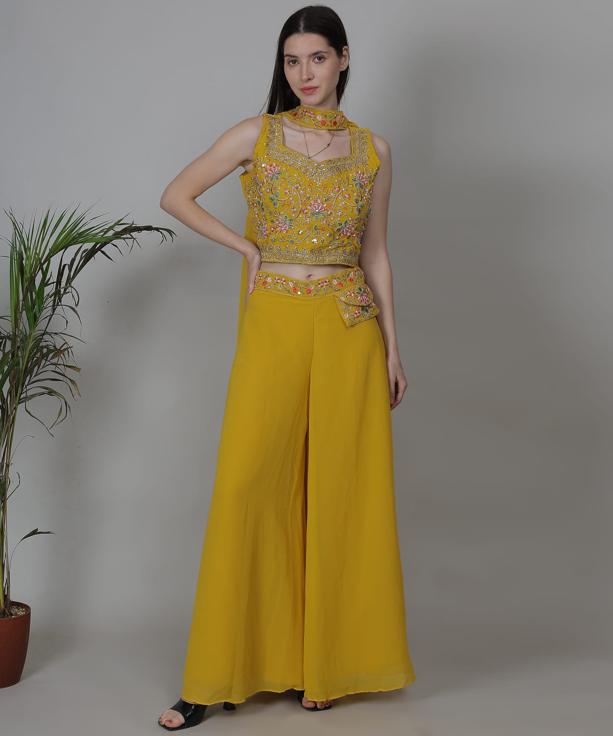 Mustard yellow Indo-western co-ord set