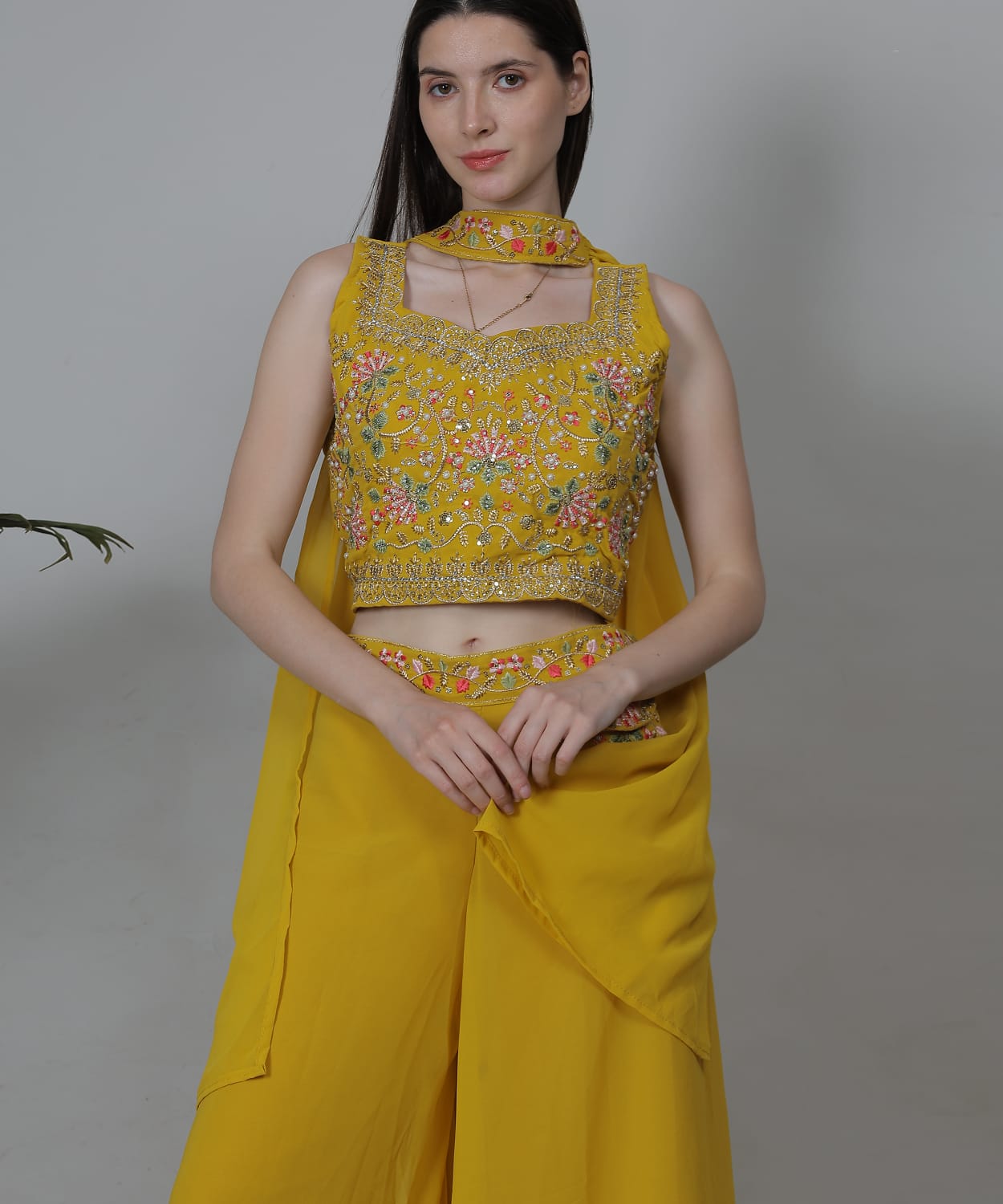 Mustard yellow Indo-western co-ord set