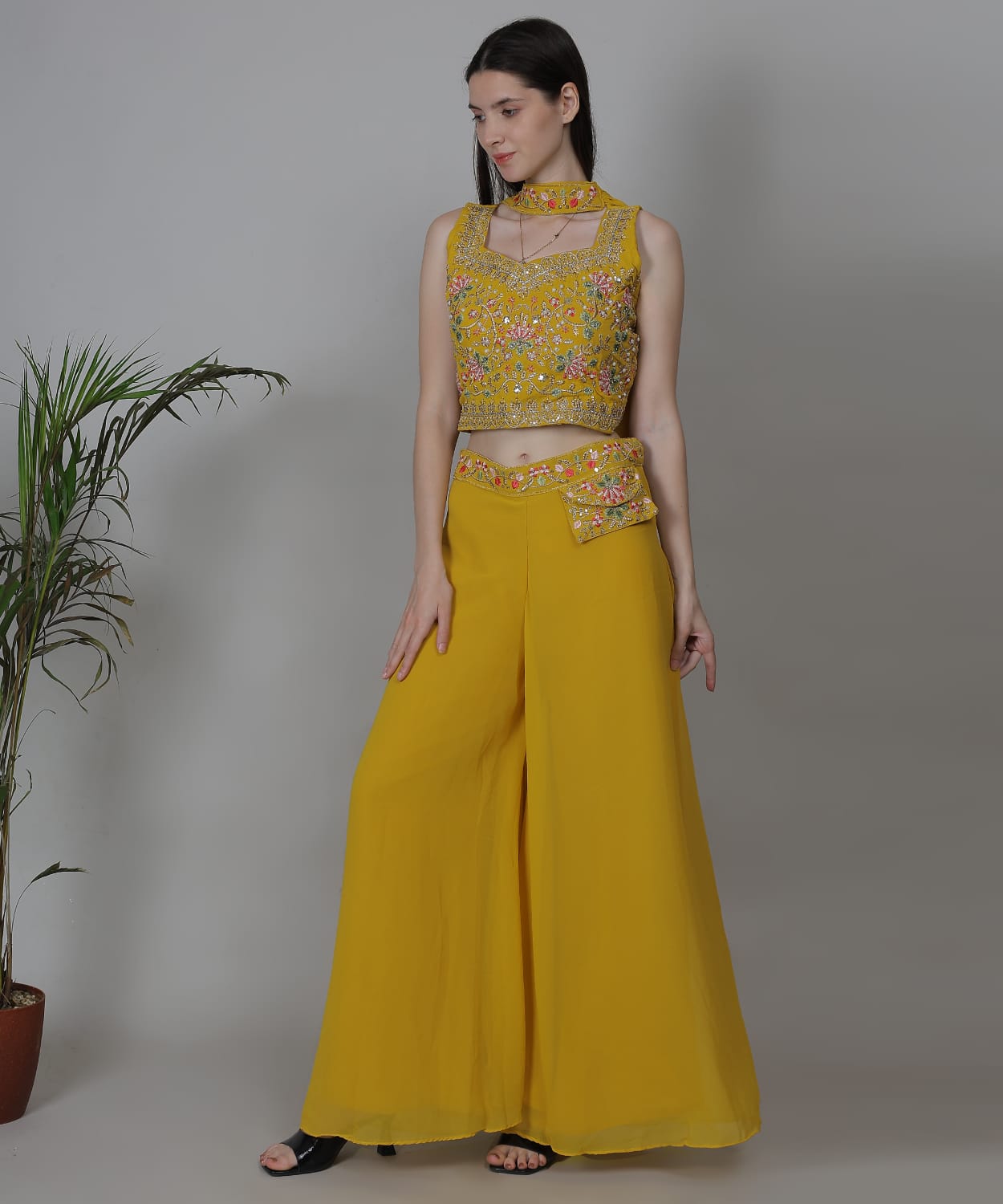 Mustard yellow Indo-western co-ord set
