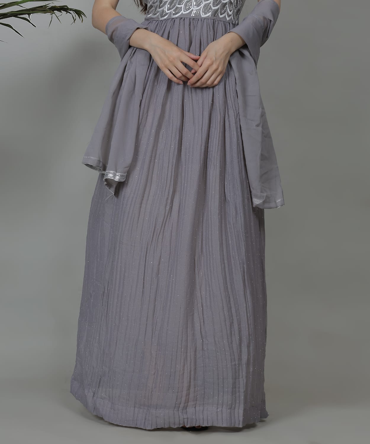 Graceful floor-length grey gown