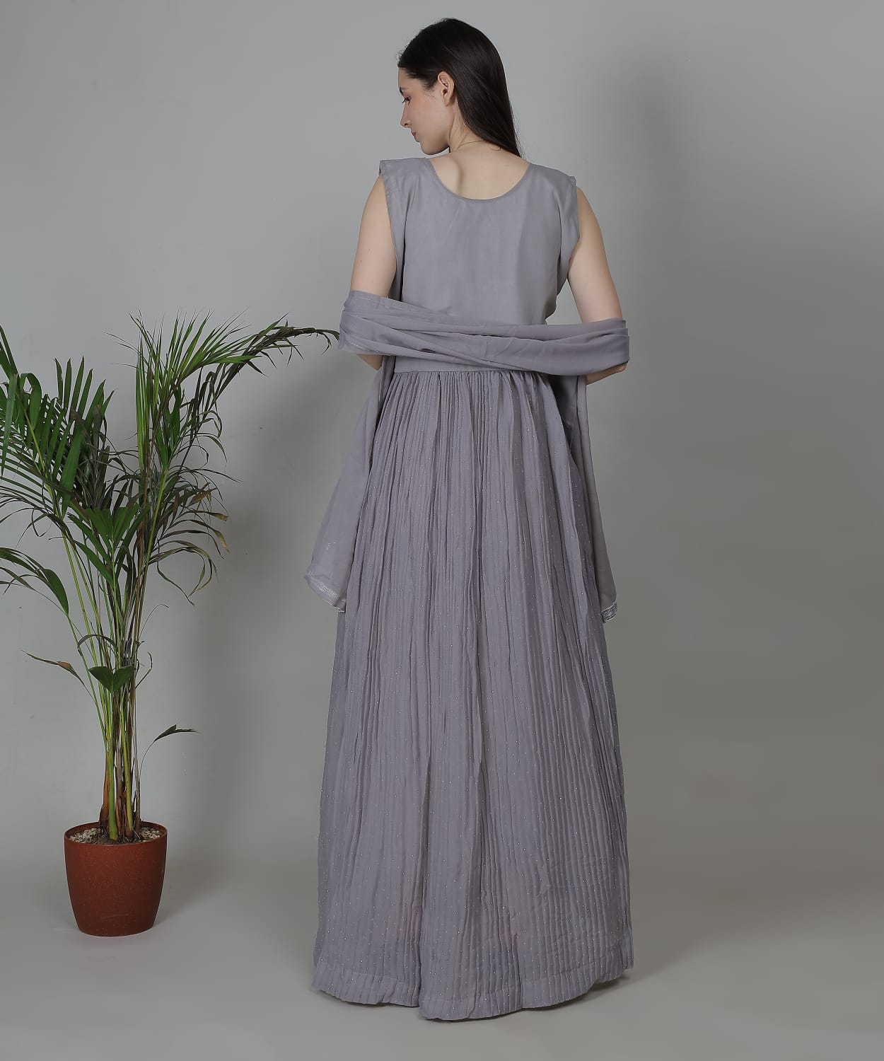 Graceful floor-length grey gown