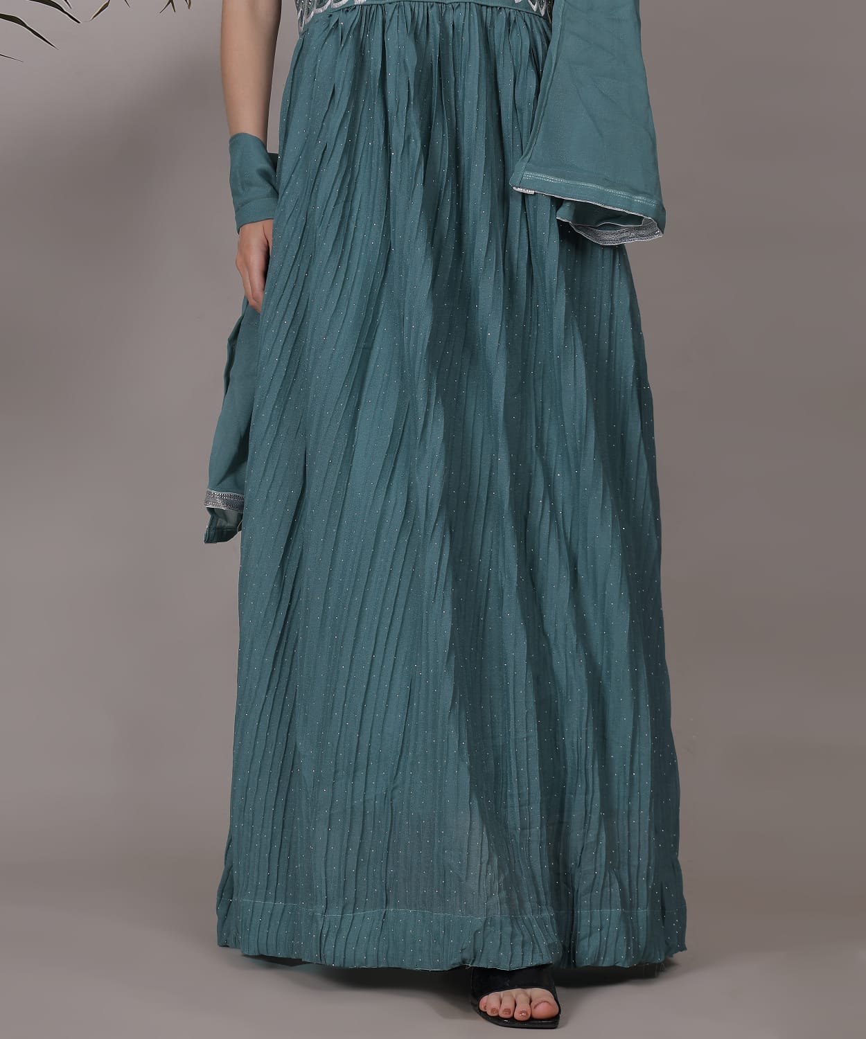 Teal Blue Embroidered Anarkali Gown Set