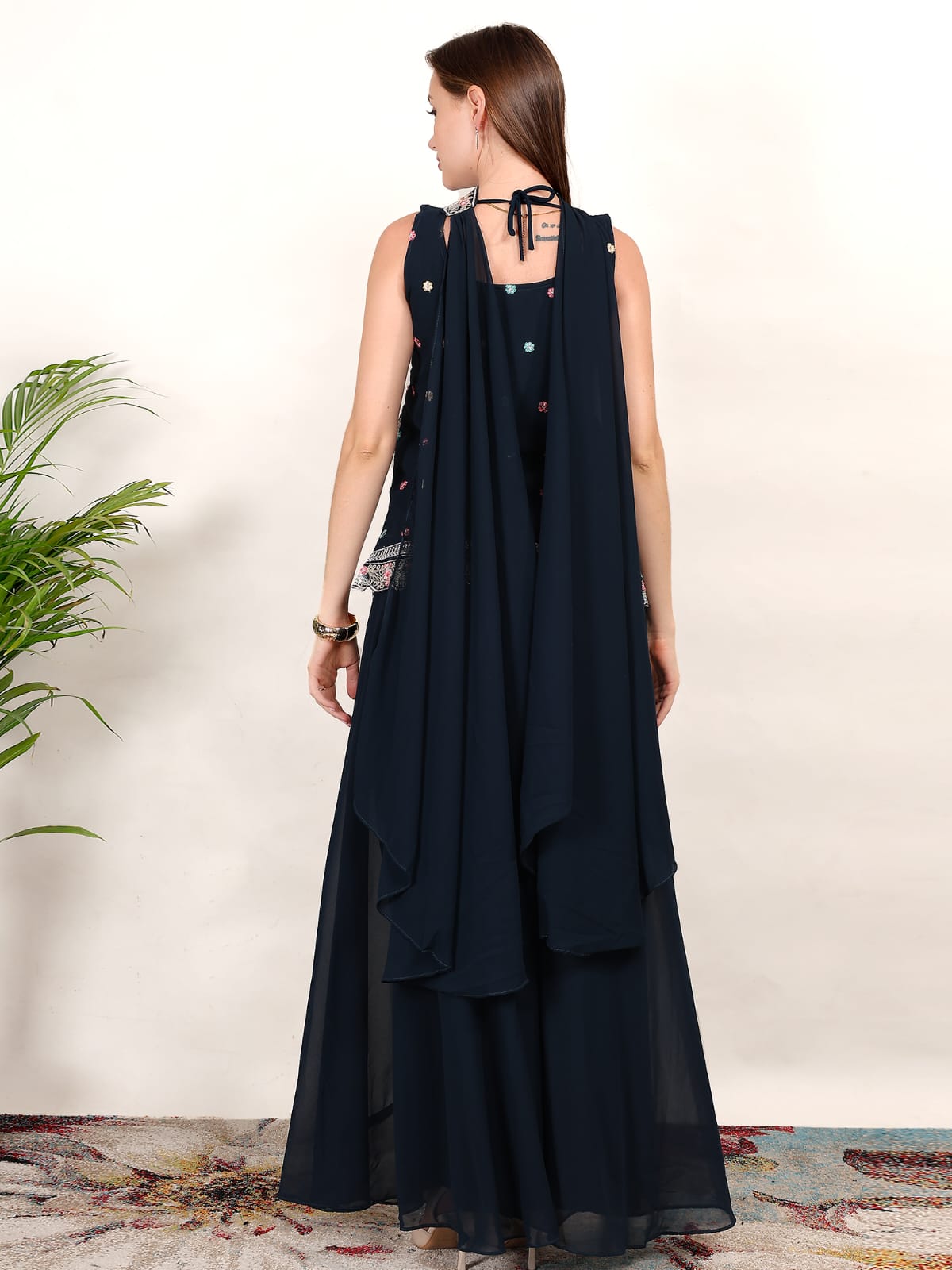 Designer Sleeveless Embroidered Kurti Palazzo Set for Women