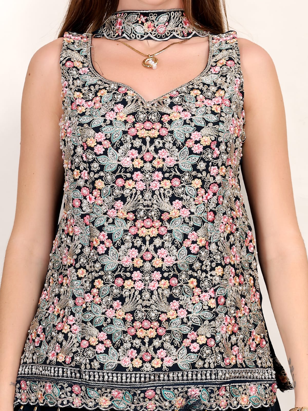 Designer Sleeveless Embroidered Kurti Palazzo Set for Women